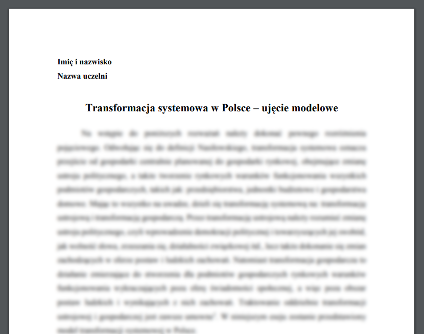 Transformacja systemowa w Polsce - ujęcie modelowe